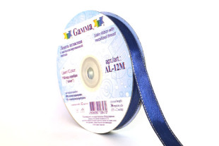 Лента атласная 12 мм двухстор. с металл. нитью "Gamma" №116синий/серебро